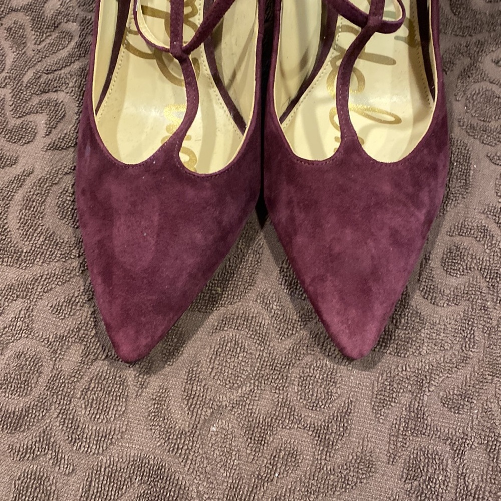 Sam Edelman Burgundy Suede Pointed Toe Lace-Up Heels - Picture 2 of 7